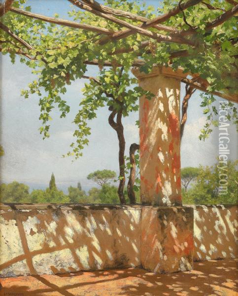 Terrace With Pergola Oil Painting - Stepan Vladislavovich Bakolowicz