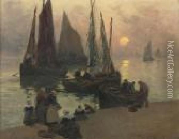 Unloading The Catch At Dusk Oil Painting - Fernand Marie Eugene Legout-Gerard