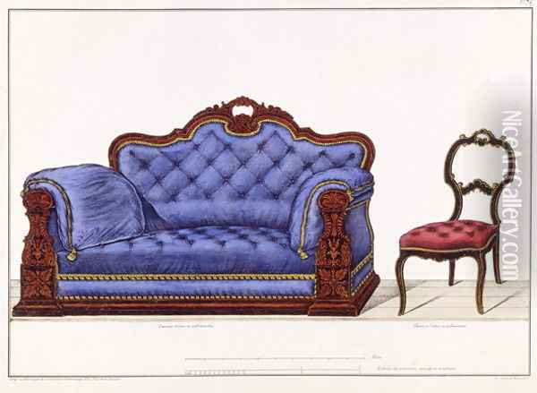 French Sofa and Chair from Modeles de Meubles et de decorations interieures pour les meubles, Paris, Santi, M, 1828 Oil Painting - M. Santi