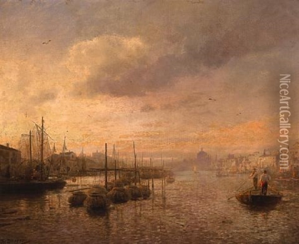 Venetian Canal Oil Painting - Hermann Herzog