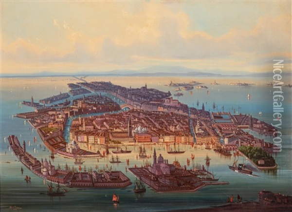 A Panoramic View Of Venice Oil Painting - Albert Rieger