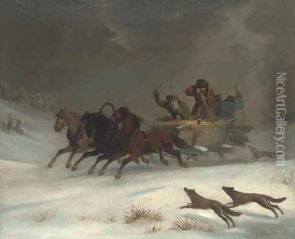 Running from the wolves Oil Painting - Josef Mathauser