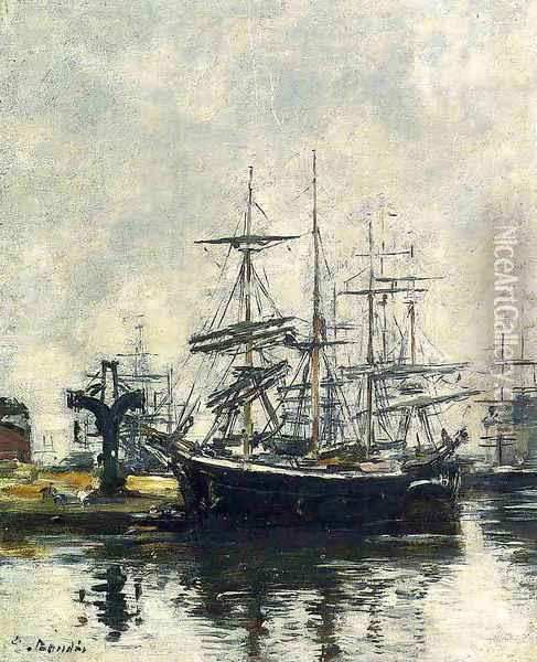 Le Havre, Sailboats at Dock, Bassin de la Barre Oil Painting - Eugene Boudin
