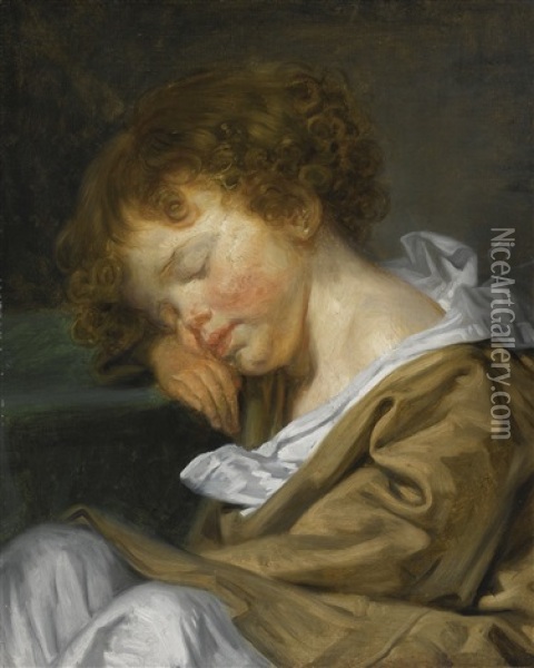 A Boy Asleep On A Table, Half-length, Facing To The Left Oil Painting - Jean Baptiste Greuze