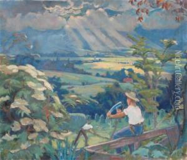 Working In The Fields Oil Painting - Hans Christiansen