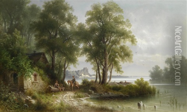 Begegnung Am Fluss (donau?) Oil Painting - Albert Rieger