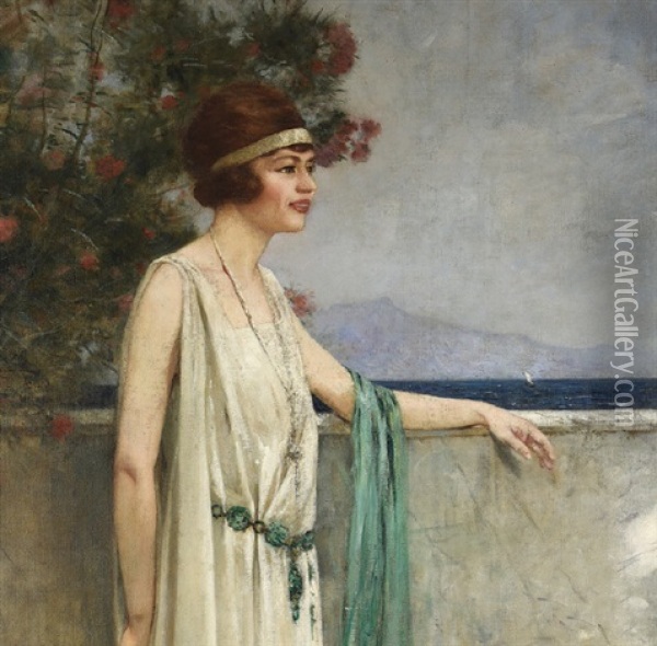 Femme A La Robe Blanche Oil Painting - Henri Gervex