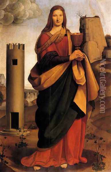St Barbara 1493-99 Oil Painting - Giovanni Antonio Boltraffio