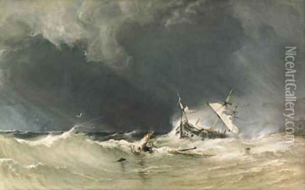 A shipwreck on the Yorkshire coast. Oil Painting - Anthony Vandyke Copley Fielding