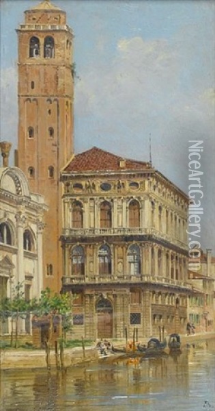 Venice - A View Of The Campanile Of The Church Of Santa Maria Dei Frari Oil Painting - Antonietta Brandeis