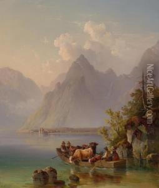 Il Trasporto Sul Lago Di Konigssee Oil Painting - Edmund Mahlknecht