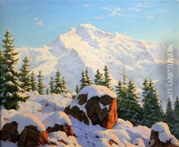 View Of The Jungfrau Oil Painting - Boris Bessonof
