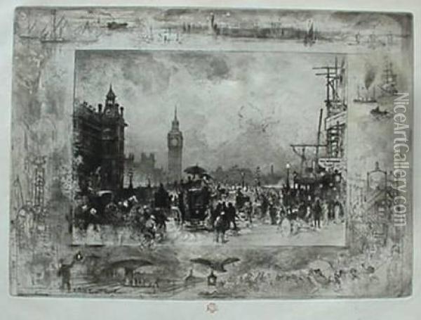 Westminster Bridge Oil Painting - Felix-Hilaire Buhot