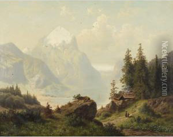 Grande Veduta Con Montagne Innevate Oil Painting - Wilhelm Theodor Nocken