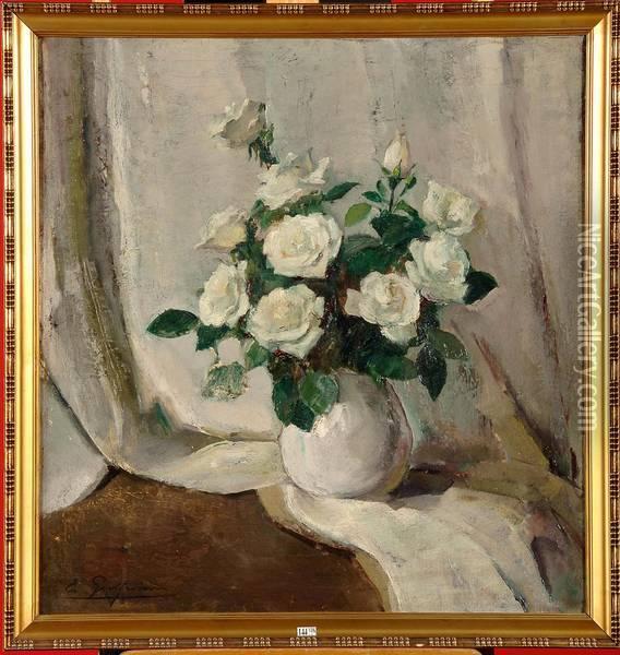 Les Roses Blanches Oil Painting - Ernst Jean Joseph Godfrinon