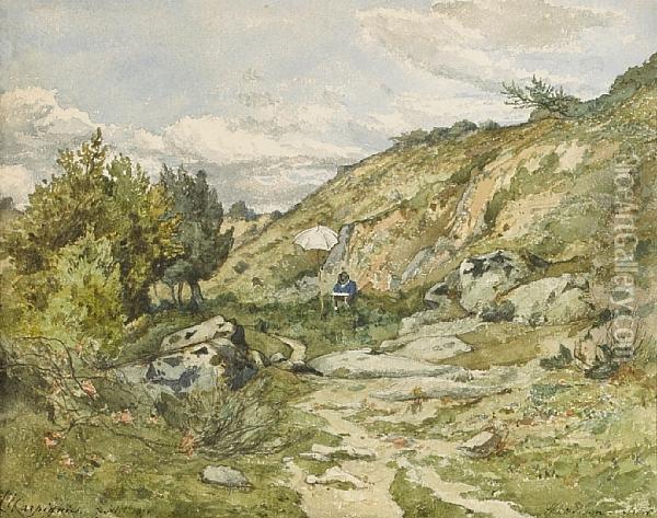 A Landscape With An Artist At Work Oil Painting - Henri-Joseph Harpignies