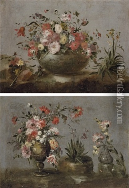 Tulips, Roses, Morning Glory And Other Flowers (+ Tulips, Carnations And Other Flowers; 2 Works) Oil Painting -  Pseudo Guardi