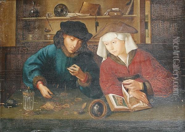 The Moneylender And His Wife Oil Painting - Quinten Metsys