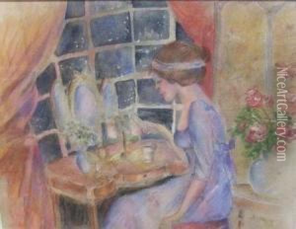 Femme A La Coiffeuse Oil Painting - Abel Jules Faivre