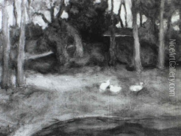 Canards Blancs Dans Un Paysage Oil Painting - Eugene Carriere