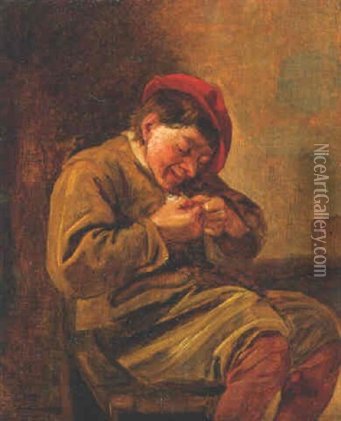 A Peasant Picking Fleas Oil Painting - Harmen Hals