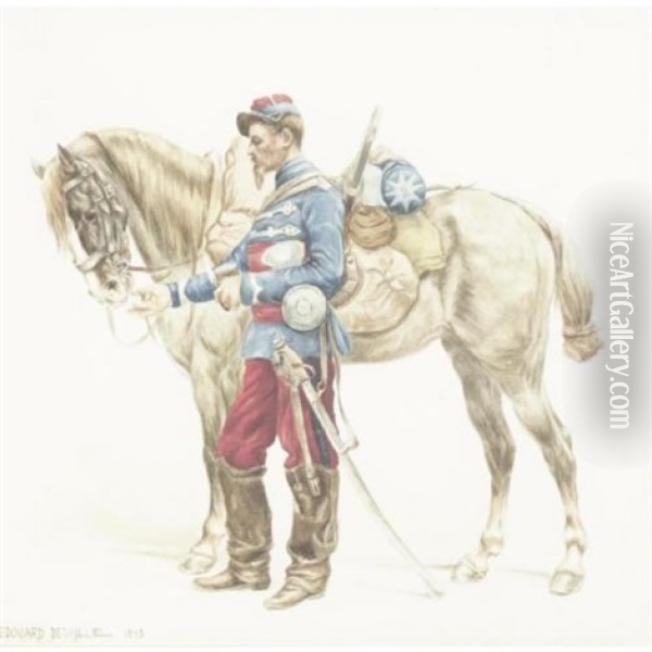 Officer And His Horse Oil Painting - Edouard Jean Baptiste Detaille