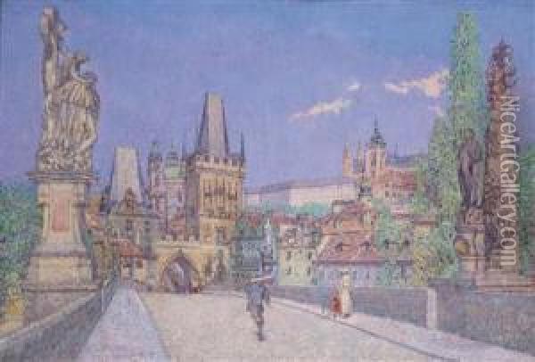 Prague - View Of Charles Bridge Oil Painting - Jan Vochoc