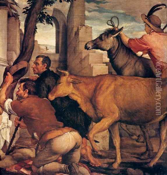 Adoration of the Shepherds (detail) 2 Oil Painting - Jacopo Bassano (Jacopo da Ponte)