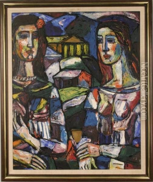 2 Woman Oil Painting - Tibor Jankay