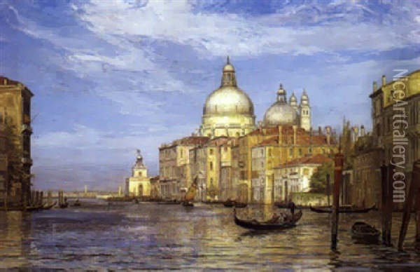 Venedig Canale Grande Ved Kirken Santa Maria Della Salute Oil Painting - Vilhelm Karl Ferdinand Arnesen