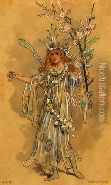 A Fairy, costume design for A Midsummer Nights Dream, produced by R. Courtneidge at the Princes Theatre, Manchester 2 Oil Painting - C. Wilhelm