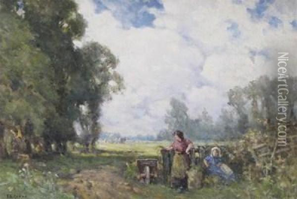 Waiting For The Haycart Oil Painting - Ferdinand E. Grone