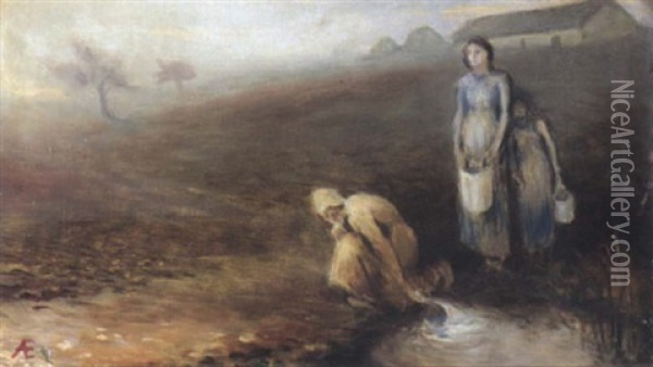 At The Stream Oil Painting - George Russell