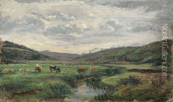Vaches S'abreuvant Oil Painting - Louis Hilaire Carrand