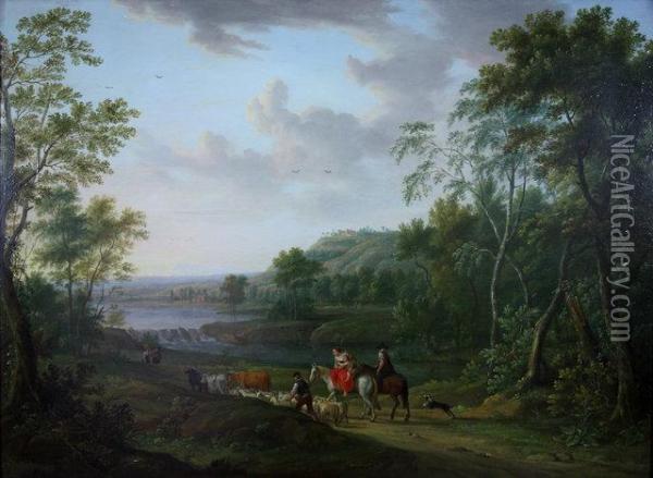 Travellers In An Italianate Landscape Oil Painting - Jan Frans Beschey