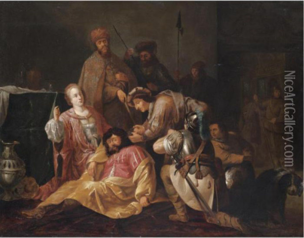 Samson And Delilah Oil Painting - Abraham van Cuylenborch