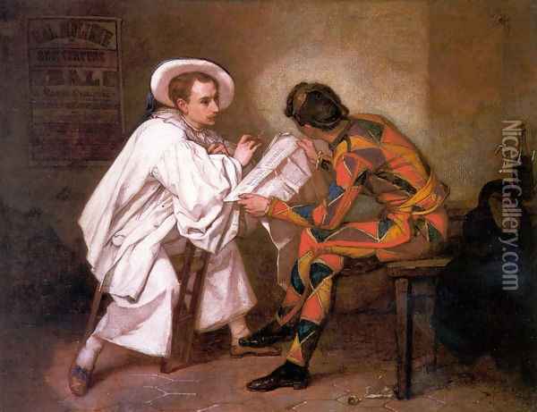 Pierrot the Politician (or Harlequin and Pierrot) Oil Painting - Thomas Couture