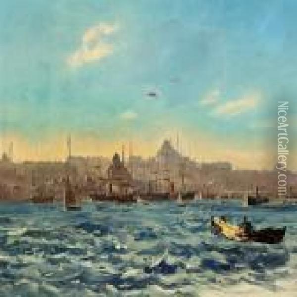 Constantinople Seen From The Bosporus Oil Painting - Harald Jerichau