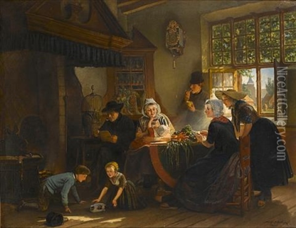 Preparing The Meal Oil Painting - Adolf Alexander Dillens