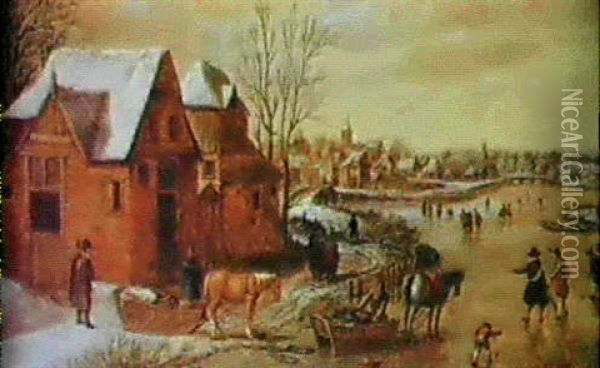 Ein Dorf Im Winter Oil Painting - Pieter Dircksz van Santvoort