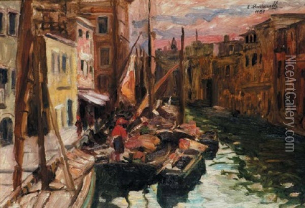 Canale Veneziano Oil Painting - Evasio Montanella