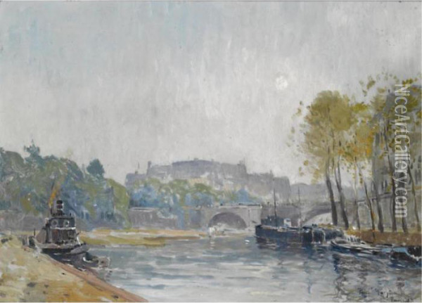 View Of The Seine, Paris Oil Painting - Paul Mathieu