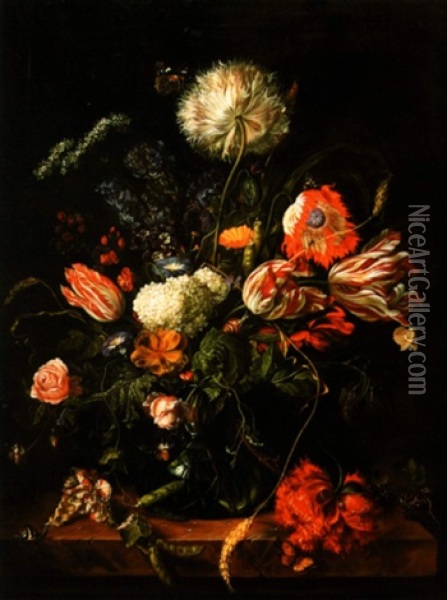 Still Life With Flowers And Insects Oil Painting - Jan van Os