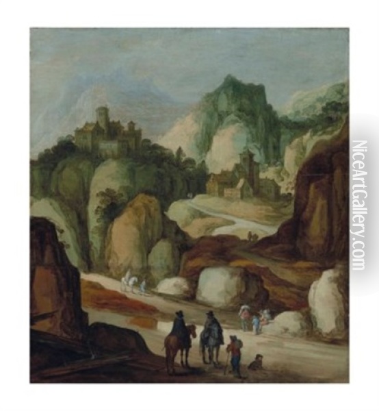 Paysage Montagneux (attributed Collaboration With Jan Brueghel L'ancien) Oil Painting - Joos de Momper the Younger