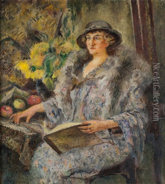Portret Pani Profesorowej Z Oil Painting - Kazimierz Sichulski