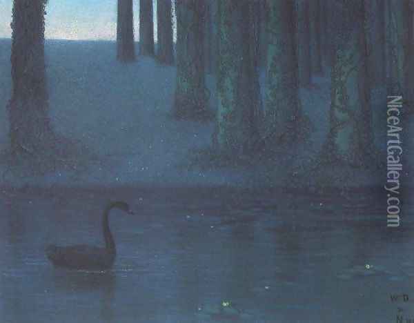 The Black Swan Oil Painting - William Degouve de Nuncques