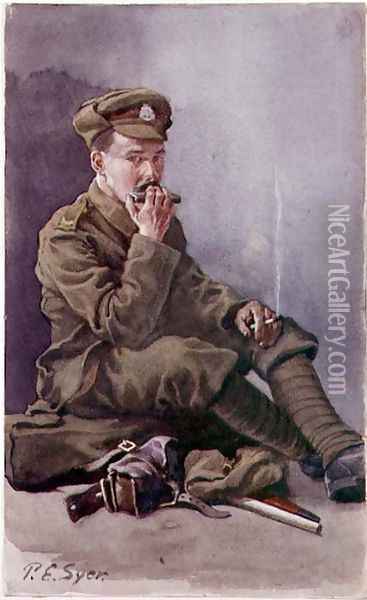 Harmonica Player, c.1918 Oil Painting - Percy E Syer