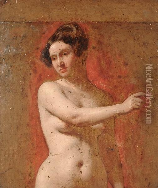 Study Of A Female Nude, Half Length Oil Painting - William Etty