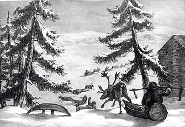 Reindeer-drawn sledges Oil Painting - Brooke, Sir Arthur de Capell