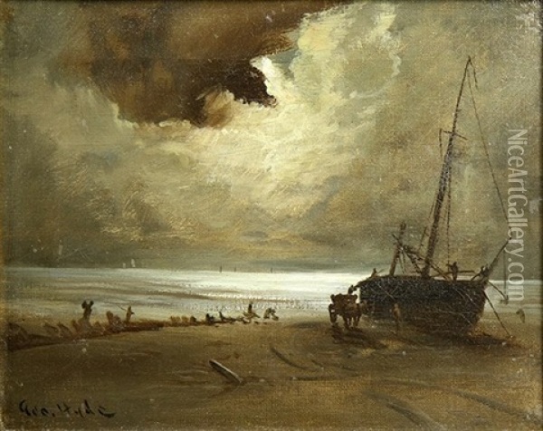 Moonlight On The Fishing Boat Oil Painting - George Hyde Pownall